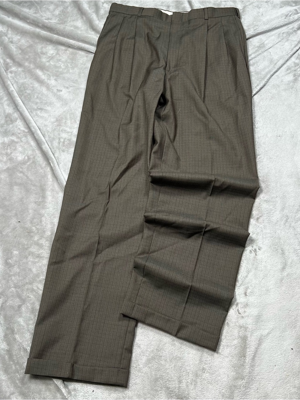 Vintage 80s Houndstooth Wool Trousers Mens 33x32 Brown Pleated Pants Preppy 90s